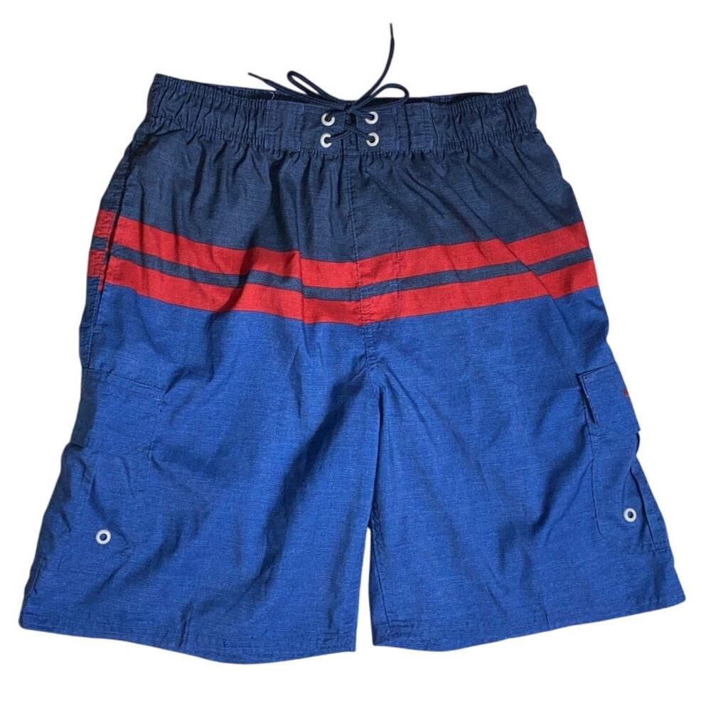 Beverly Hills Polo Club Swim Trunks Shorts Red Blue Striped Size MED Horse Logo
